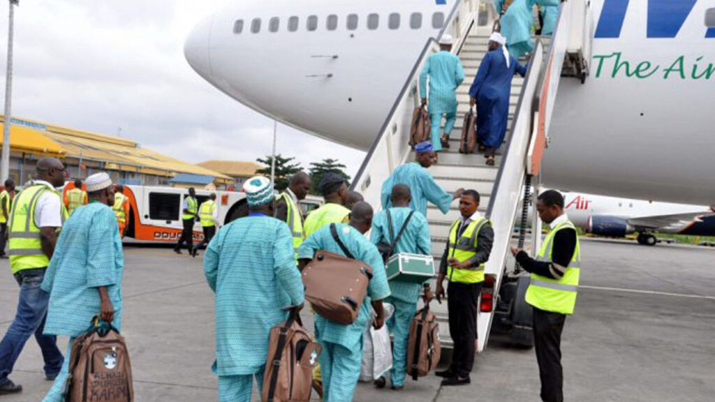 Nigerian pilgrims going for the Hajj board a Saudi-bound plane. The VP of the NYCN has expressed strong support for NAHCON, urging Nigerians to recognise the Commission's efforts in organising the Hajj pilgrimage for Nigerian Muslims.