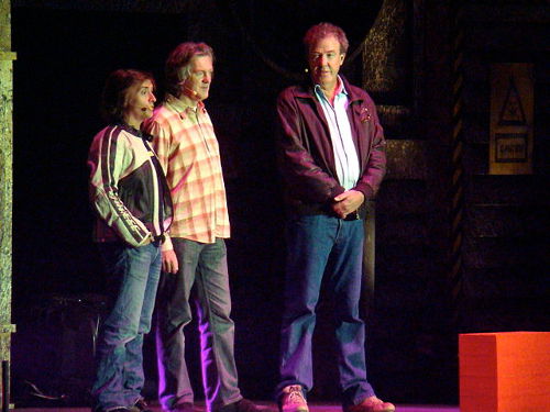 "Top Gear team Richard Hammond, James May and Jeremy Clarkson 31 October 2008" by Phil Guest from Bournemouth, UK - Top Gear teamUploaded by Ultra7. Licensed under CC BY-SA 2.0 via Wikimedia Commons.