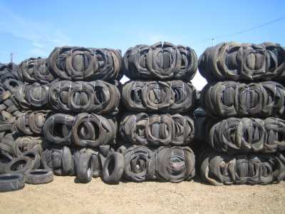 stacked tyre bales