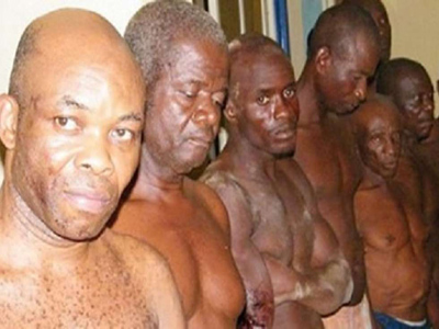 Onwuka (left) and other members of Biafra Ziuonist Movement in police custody. PHOTO: pulse.ng