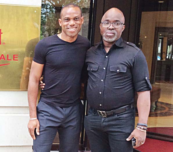 NFF president, Amaju Pinnick (right), led the team that talked with Sunday Oliseh in London…