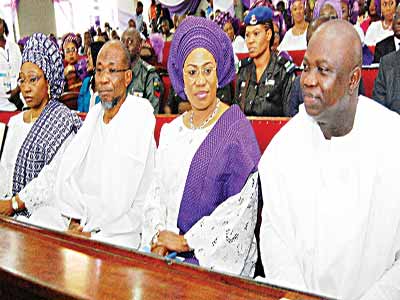 Wife of Minister of Solid Minerals, Erelu Bisi Fayemi (left); Governor, State of Osun, Ogbeni Rauf Aregbesola; his wife, Sherifat and Lagos State Governor Ambode Akinwumi at the event.