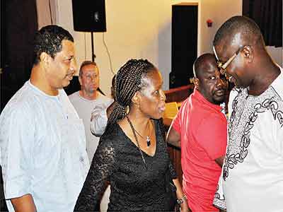 Dr. Olakun Soyinka (left); Mrs. Toyosi Alabi and film director, Mr. Dapo Adeniyi at the screening… in Lagos