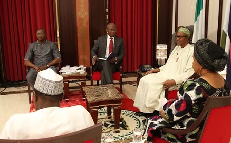 President Muhammadu Buhari, Mr Kayode Akintemi, Ibanga Isine ,Dr Ngozi Ayaegbeluman and Manir Dan Ali 