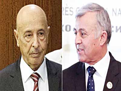 Rival Libyan leaders Agila Salah (left) and Nouri Abusahmen have been urged to work together for the country PHOTO BBC