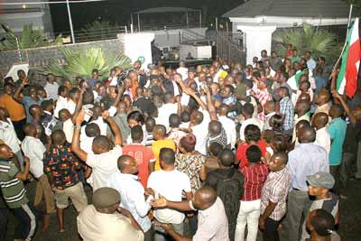 Jubilant crowd, as news of the Supreme Court ruling broke