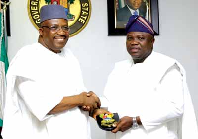 Ambode receiving Minister of Interior, Lt. Gen. Abdulrahman Dambazau (rtd.) at Lagos House Ikeja, February 10, 2016