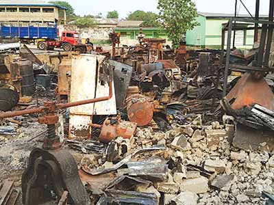 What remained of the factory after the fire