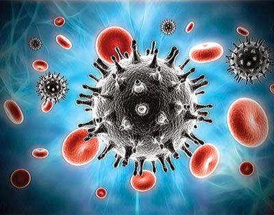 A diagram showing the HIV virus infecting the red blood cells                                                                  PHOTO CREDIT: google.com/search