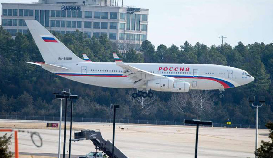 A Russian aircraft, set to pick up Russian diplomats expelled by US President Barack Obama, lands at Dulles International Airport on Dec 31, 2016, in Sterling, Virginia. PHOTO: AFP 