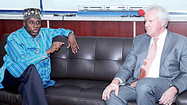 Minister of Transportation, Chibuike Rotimi Amaechi  (left) with the Global Chairman and CEO, General Electric (GE), Mr. Jeff Immelt; during a courtesy visit to the minister in Abuja… yesterday.
