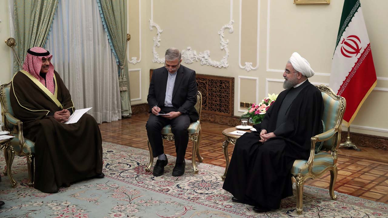 A handout picture provided by the office of Iranian President Hassan Rouhani shows him (R) meeting with Kuwait's Foreign Minister Sabah Al-Khalid Al-Sabah (L) in the capital Tehran, on January 25, 2017. Kuwait's foreign minister said on January 24 he will deliver a letter from the emir on the troubled ties between the Islamic republic and its Arab neighbours in the Gulf. HO / IRANIAN PRESIDENCY / AFP