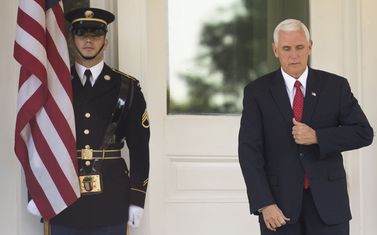 US Vice President Mike Pence hosts the Colombian President Juan Manuel Santos at a breakfast