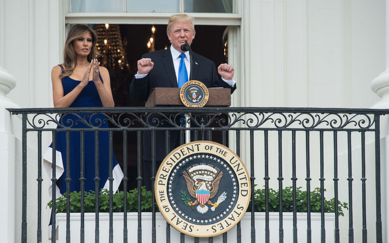 US President Trump participates in July 4th celebrations with military families
