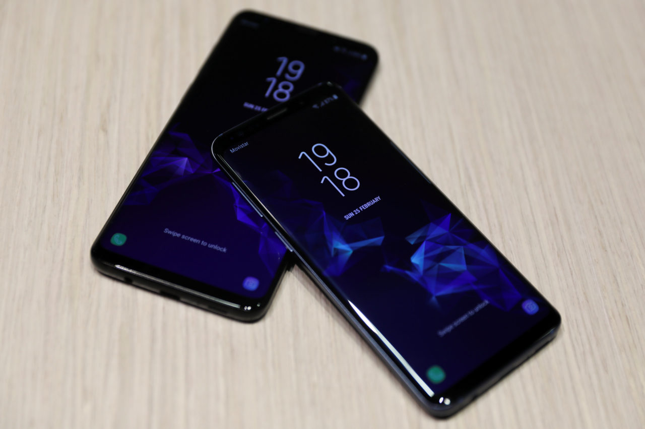 Samsung’s new S9 and S9 Plus devices are displayed after a presentation ceremony at the Mobile World Congress in Barcelona