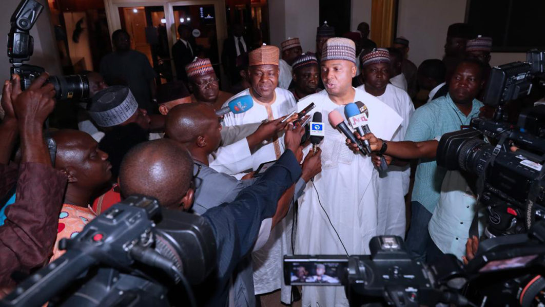 Saraki-addresses-State-House-press-corps