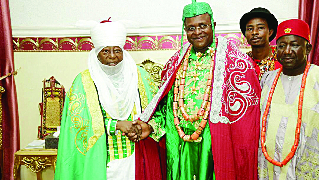Emir of Zazzau, HRH Alhaji (Dr) Shehu Idris in a warm handshake with HRH Appolus Chu to his place in Zaria, Kaduna State