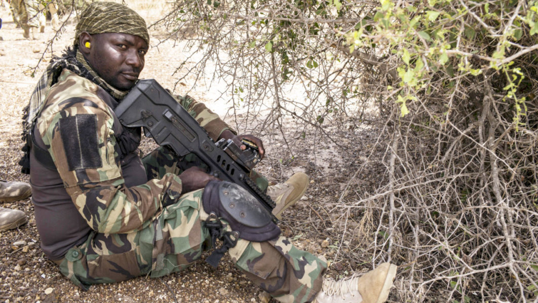 A Nigerian soldier awaits instructions during Flintlock 2016, a U.S.-led international training exercise with African militaries in Thies