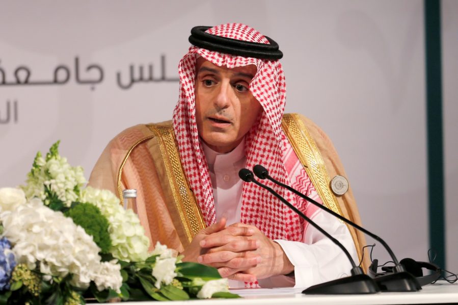 Saudi’s Foreign Minister Adel Al-Jubeir speaks during a news conference after the 29th Arab Summit in Dhahran