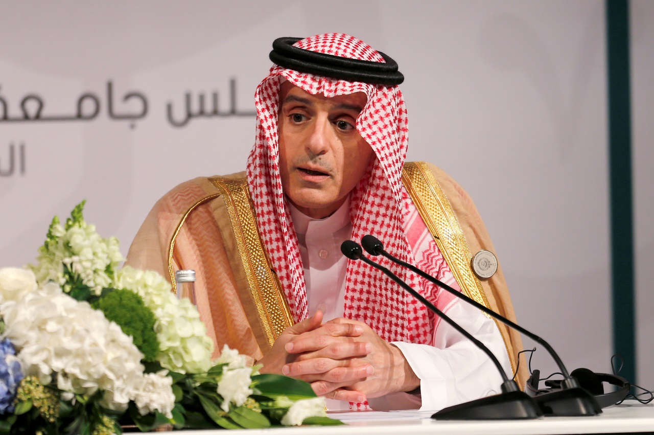 Saudi’s Foreign Minister Adel Al-Jubeir speaks during a news conference after the 29th Arab Summit in Dhahran
