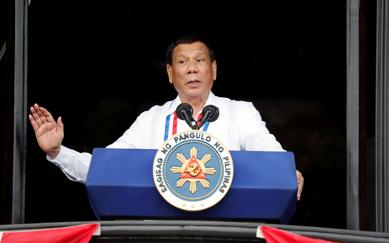 FILE PHOTO: Philippine’s President Rodrigo Duterte speaks during the 120th Philippine Independence day celebration at the Emilio Aguinaldo shrine in Kawit, Cavite