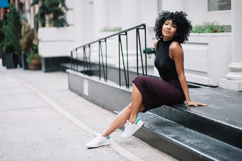 sneakers on a bodycon dress photo heygorjess.