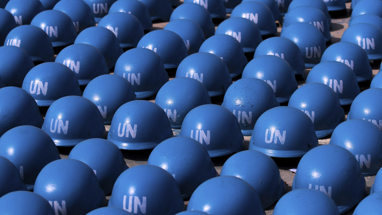 Helmets belonging to soldiers of the Nigerian army are seen as part of preparations for deployment to Mali, at the Nigerian Army peacekeeping centre in Jaji