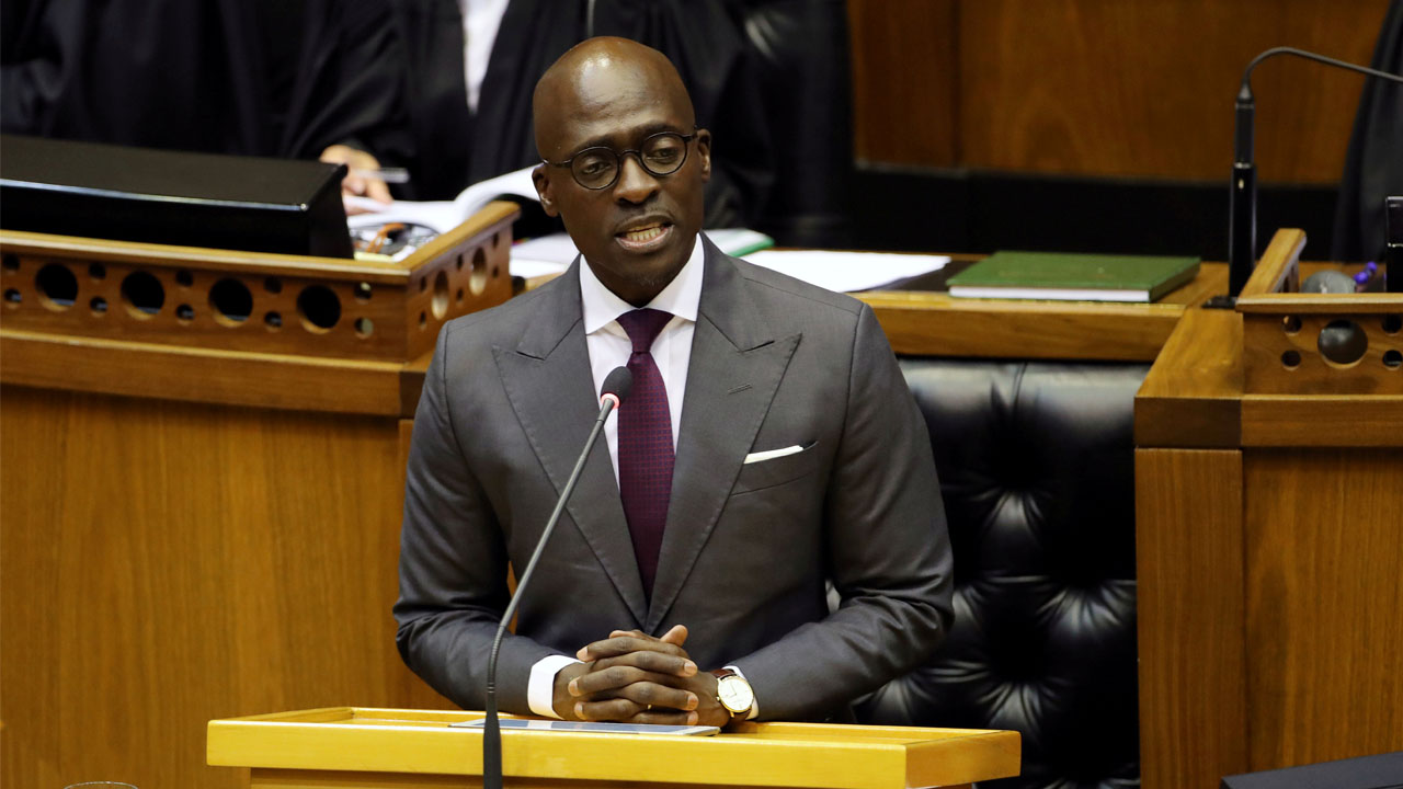 FILE PHOTO: South Africa’s Malusi Gigaba delivers his budget address when he was finance minister at Parliament in Cape Town