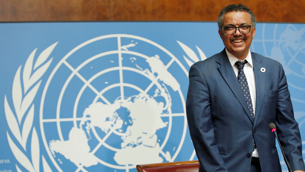Director-General of the WHO Tedros Adhanom attends a news conference in Geneva