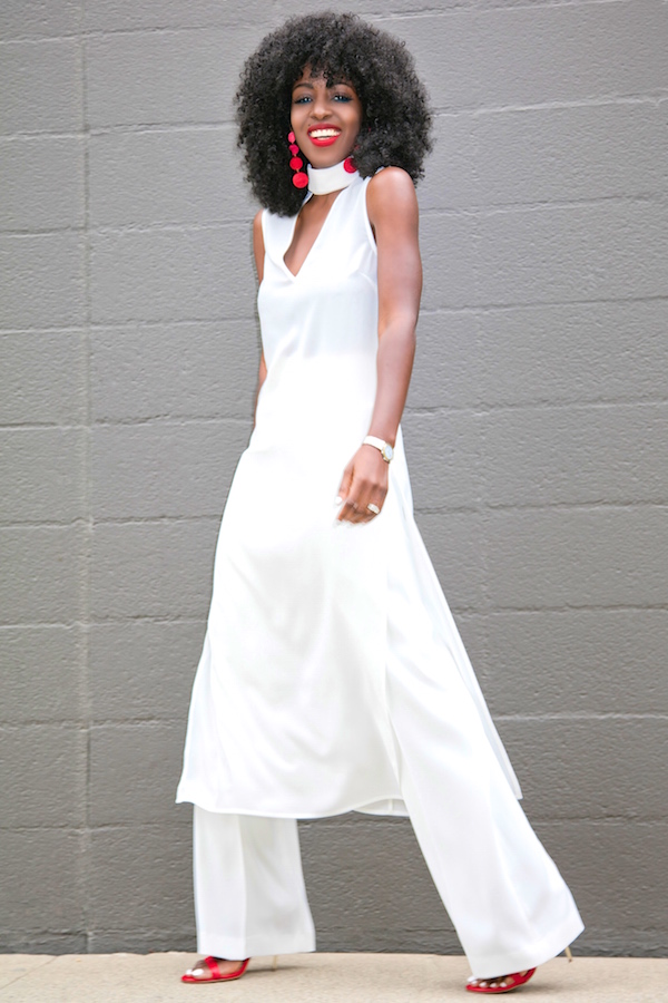 A model wearing all white attire 