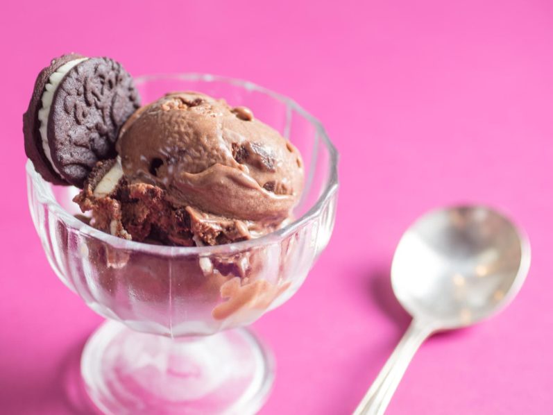 Chocolate Ice cream with biscuit Photo Serious Seats