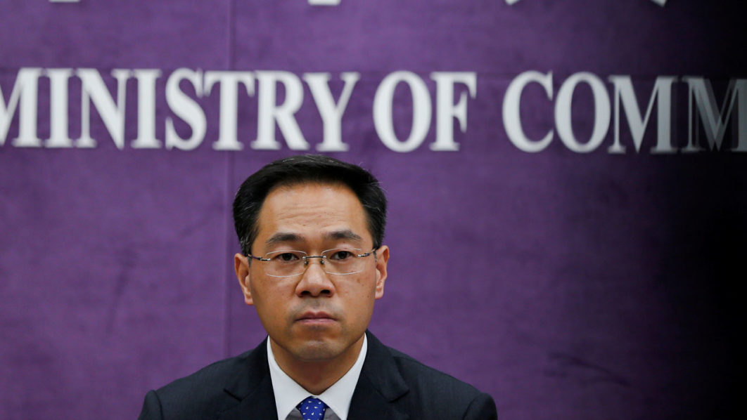 China’s Ministry of Commerce spokesperson Gao Feng attends a news conference at the commerce ministry in Beijing