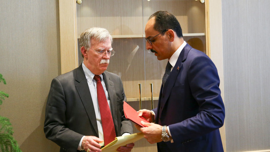 U.S. National Security Adviser John Bolton and his Turkish counterpart Ibrahim Kalin meet at the Presidential Palace in Ankara