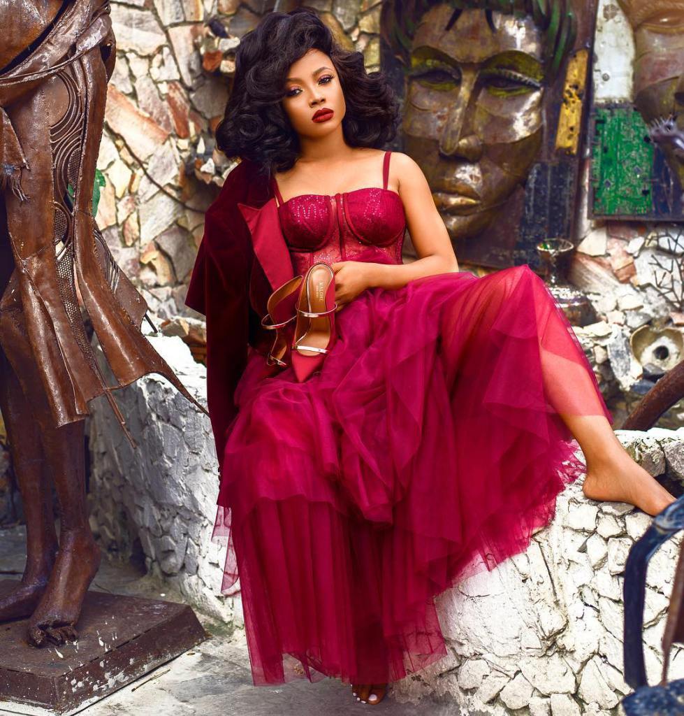 Toke Makinwa wearing Red