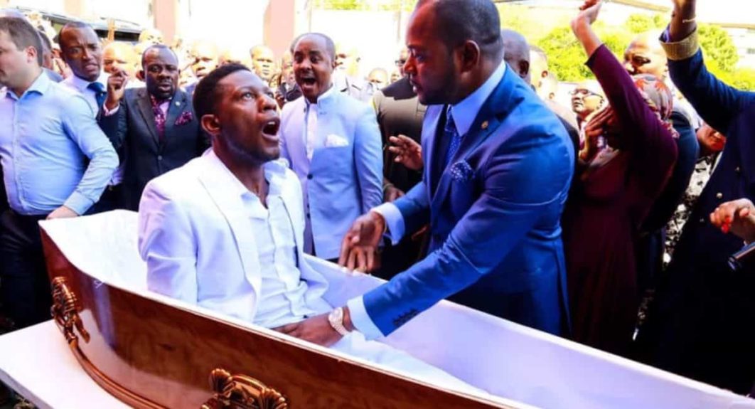 Prophet Alph Lukau and Resurrected member, Photo. The South African