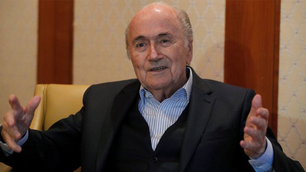 Former FIFA President Blatter gestures during an interview with Reuters in Zurich