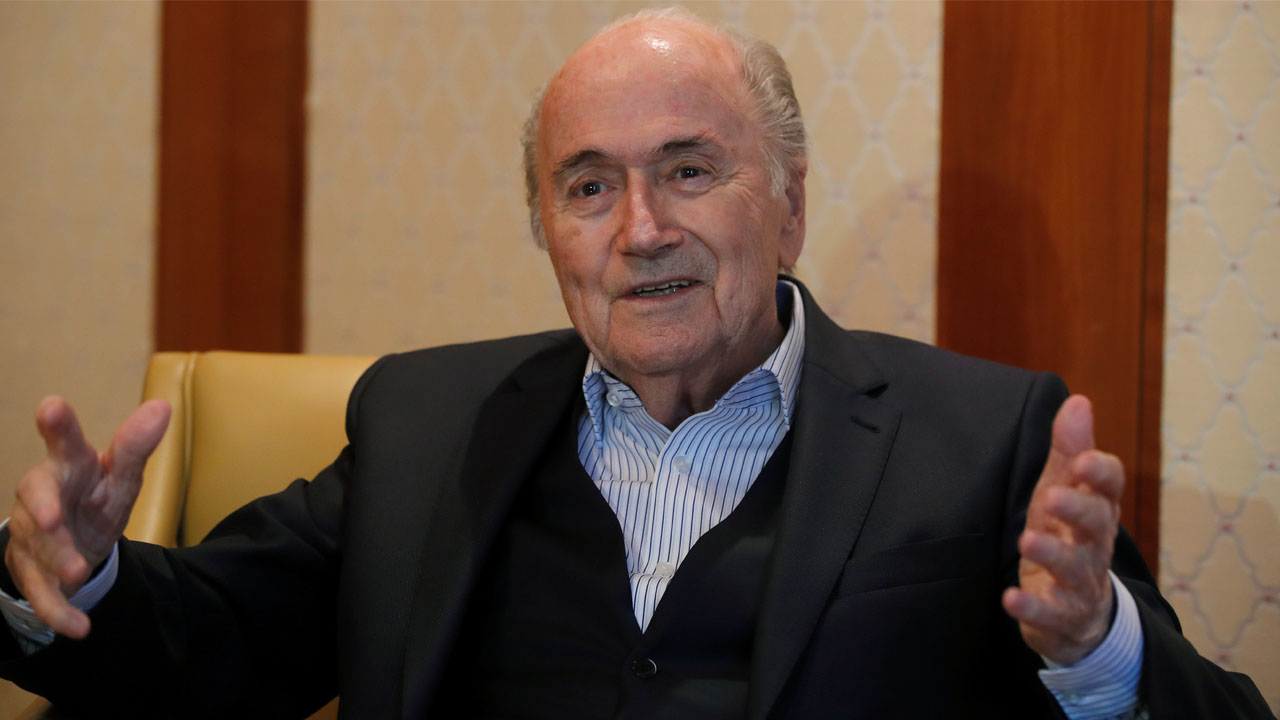 Former FIFA President Blatter gestures during an interview with Reuters in Zurich