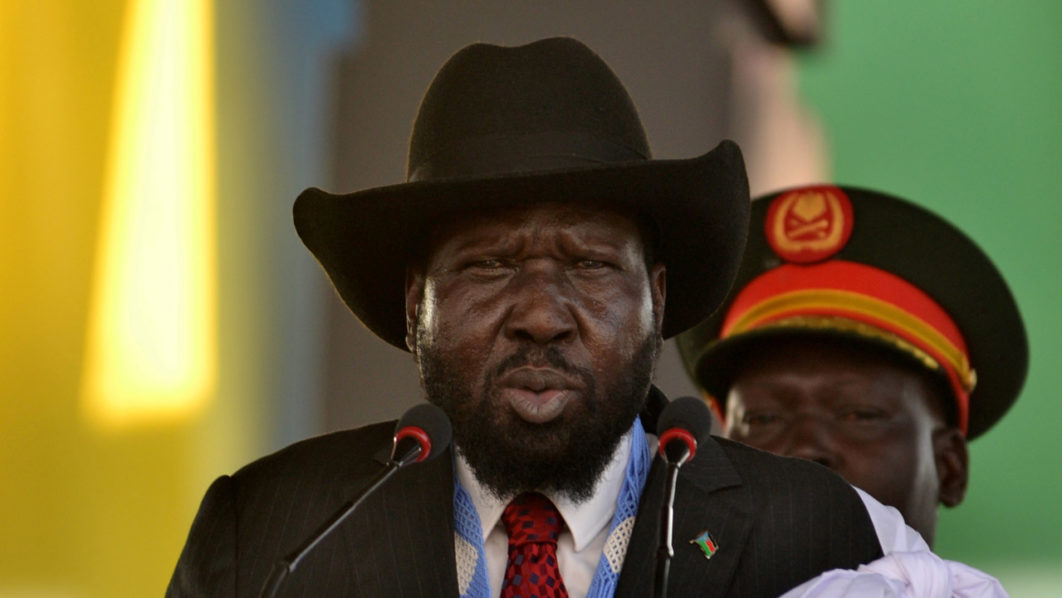 FILE PHOTO: South Sudanese President Salva Kiir addresses crowds at the John Garang Mausoleum in Juba