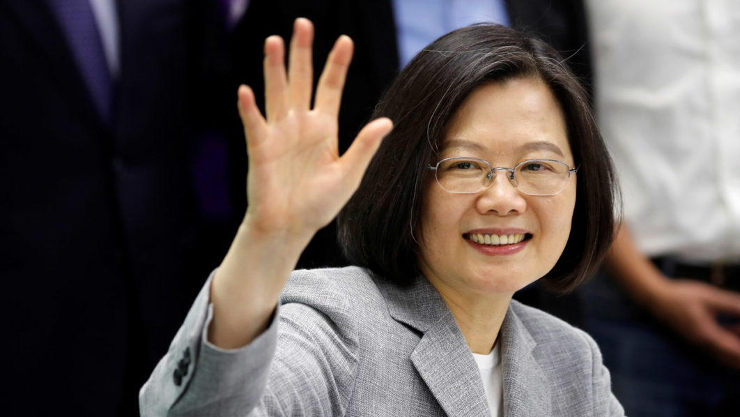 Taiwan President Tsai Ing-wen attends a ceremony to sign up for Democratic Progressive Party’s 2020 presidential candidate nomination in Taipei