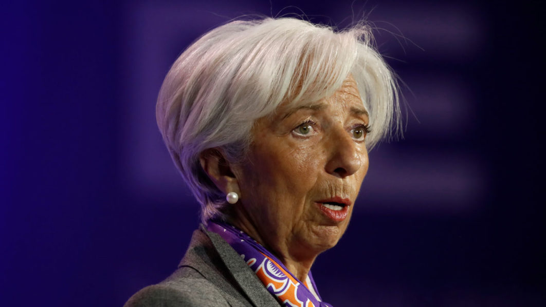 Christine Lagarde, Managing Director and Chairwoman of the International Monetary Fund, delivers a speech during a high-level forum on debt at the Finance Ministry in Paris