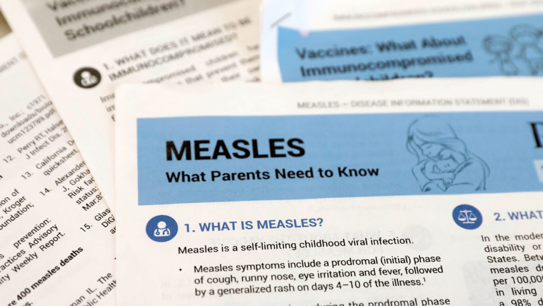FILE PHOTO: Materials left by people opposed to childhood vaccinations seen at a demonstration in West Nyack