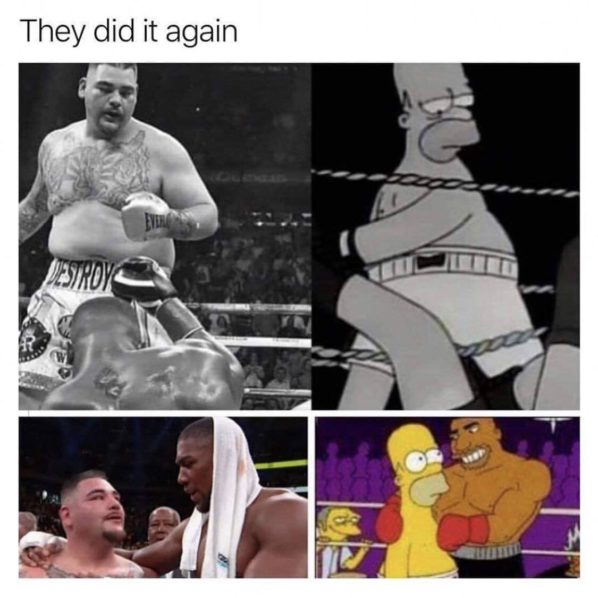Simpsons and Anthony Joshua being defeated by Andy Ruiz Jr