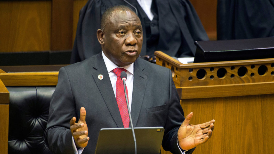 FILE PHOTO: South African President Cyril Ramaphosa delivers his State of the Nation Address at parliament in Cape Town
