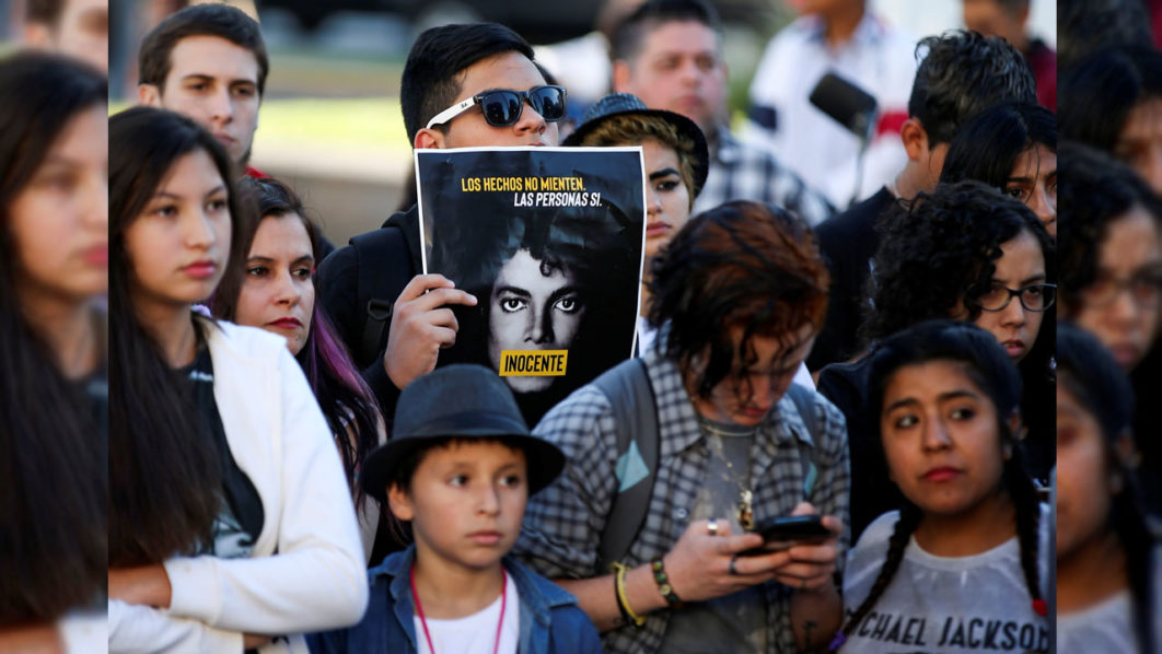 Fans of Michael Jackson gather at the Buenos Aires Obelisk during a demonstration in support of the singer after the release of the documentary “Leaving Neverland”, Buenos Aires