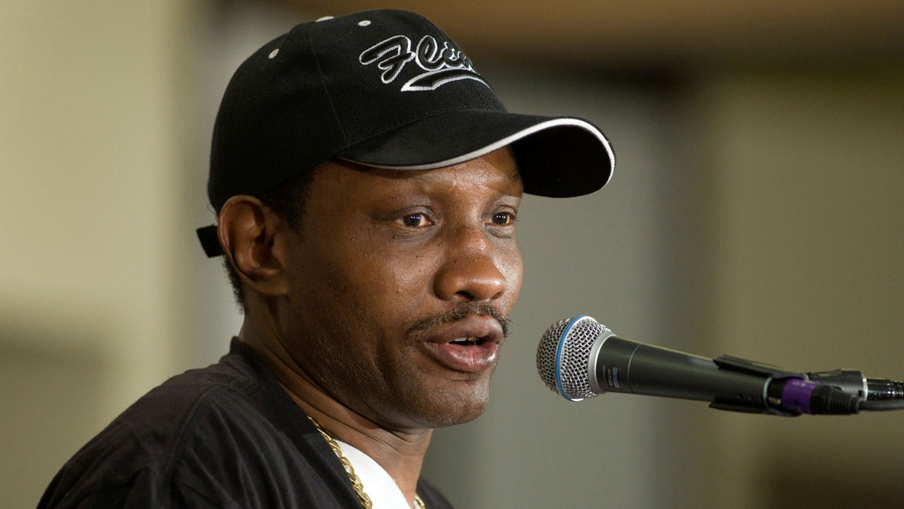 FILE PHOTO: Pernell “Sweet Pea” Whitaker, head trainer for IBF junior welterweight champion Judah of New York, speaks during a news conference in Las Vegas