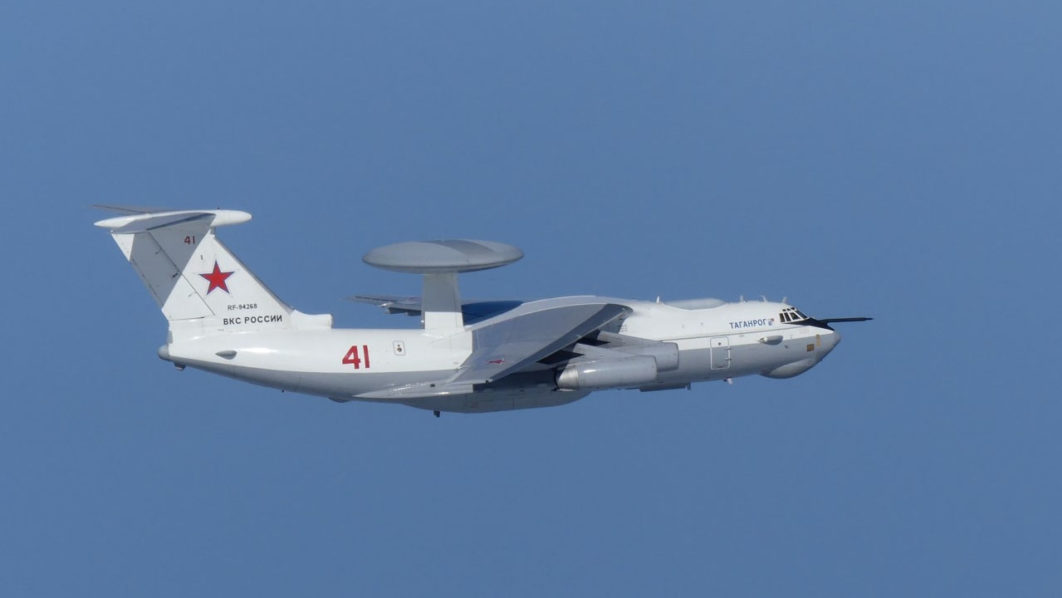 Russian A-50 military aircraft flies near the disputed islands called Takeshima in Japan and Dokdo in South Korea