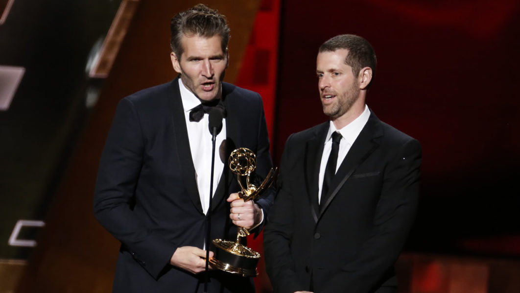 Benioff and Weiss accept the award for Outstanding Writing For A Drama Series for HBO’s “Game of Thrones” at the 67th Primetime Emmy Awards in Los Angeles