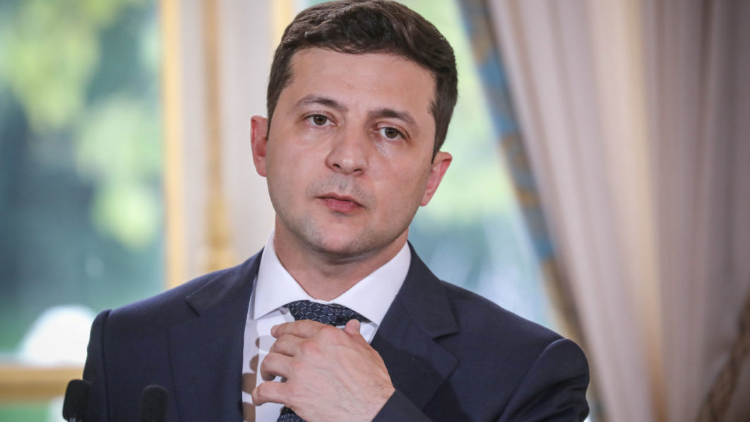 Ukraine’s President Volodymyr Zelensky attends a news conference following his meeting with French President Emmanuel Macron at the Elysee Palace in Paris