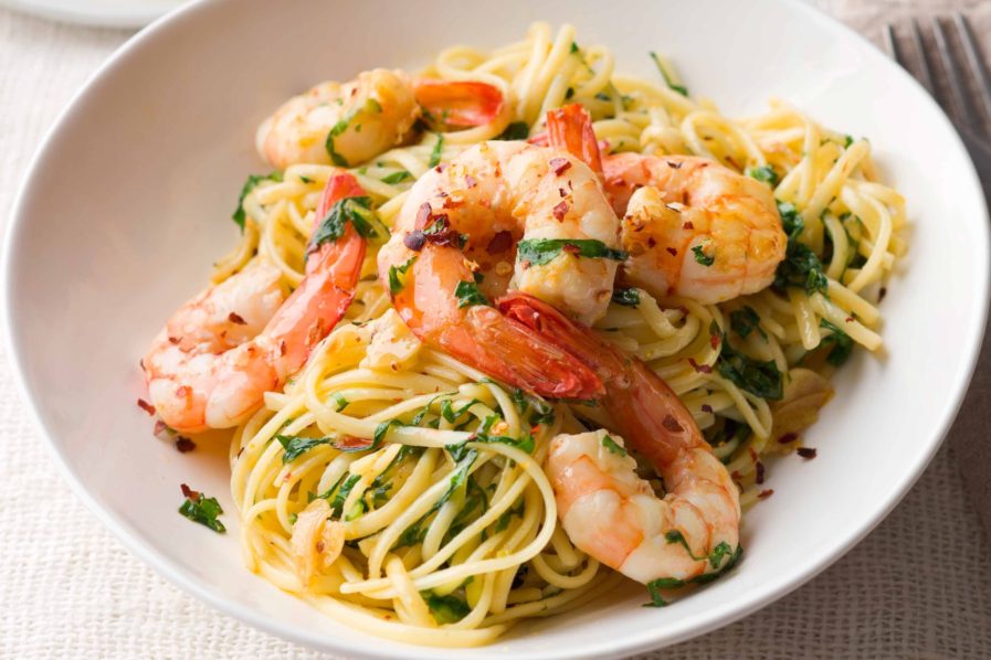 Linguine with prawns chilli garlic. Photo Taste