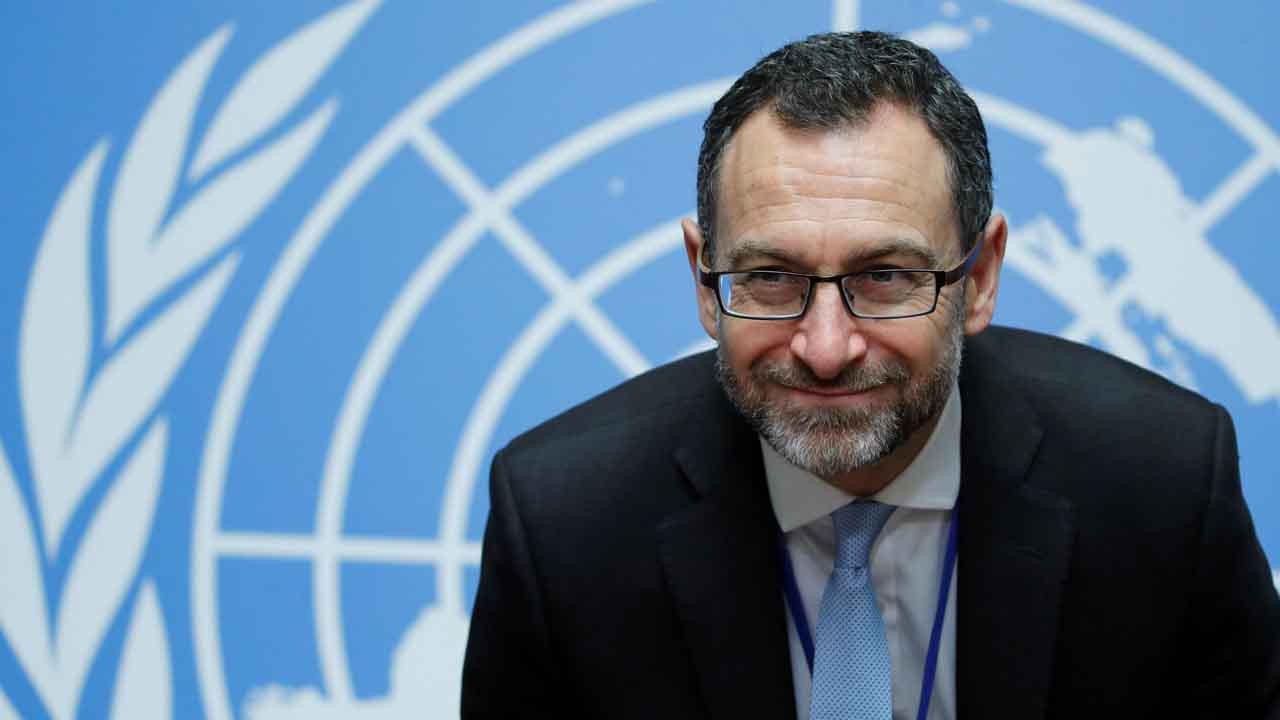 Lanzer Deputy Special Representative for the UNAMA attends a news conference in Geneva